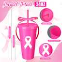 16 Pcs Breast Cancer Awareness Plastic Tumblers 24 oz Reusable Pink Ribbon Cups Bulk with Lids and Straws Drinking Cups Gifts for Women Breast Cancer Awareness Survivor Gift Party Supplies