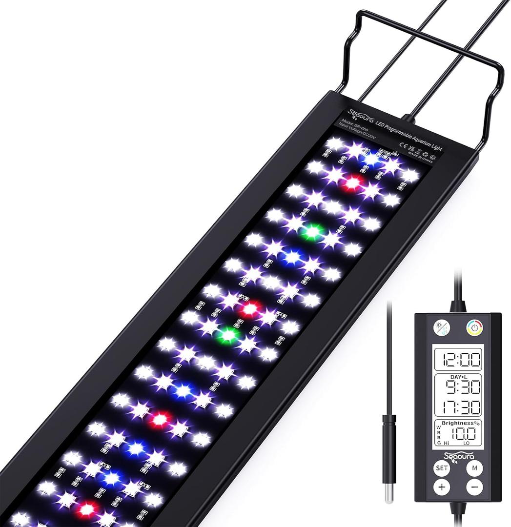 SEAOURA Aquarium Light with Temp Alarm, 36-42in Full Spectrum LED Lights, 24/7 Programmable with Power Off Memory, WRGB Custom, 20 Level Dimmable Brightness for Freshwater Fish Tanks