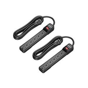 DEWENWILS 2-Pack Power Strip Surge Protector,15 Ft Extra Long Extension Cord, Low Profile Flat Plug,15 Amp Circuit Breaker, 500 Joules, Wall Mount, Black, UL Listed