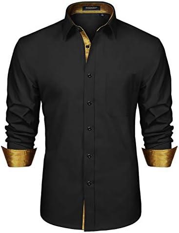 HISDERN Mens Dress Shirts Long Sleeve Button Down Casual Shirts for Men Inner Contrast Formal Business Tuxedo Wedding Shirt L/17