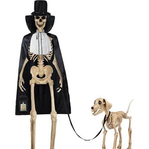 12 ft Giant Sized Skeleton Costume Set Top Hat, White Ruff, Black Cape, Lantern & Dog Leash for 12 ft Tall Halloween Skeleton and Dog, Not Include Skeletons