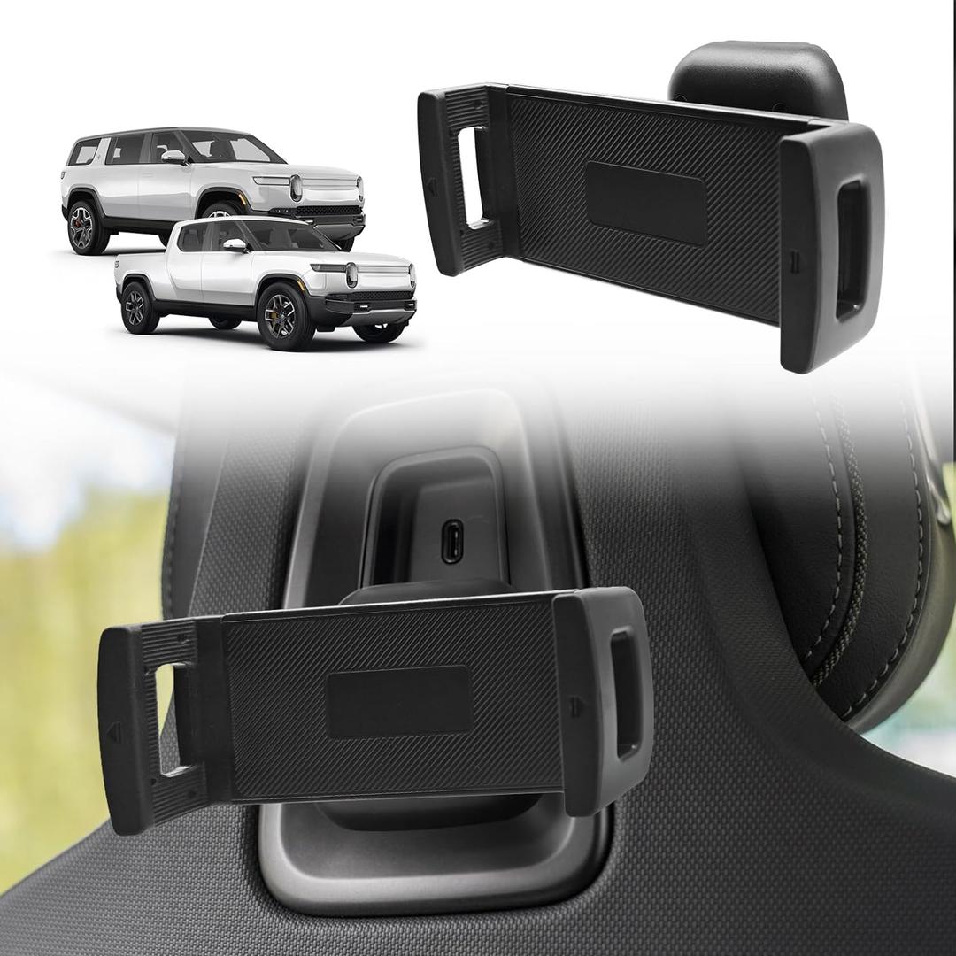 BestEvMod Seat Back Second Row Anchor 1/4 Screw Mount Phone Holder Tablet Mag Safe Compatible with 2022-2024 2025 Rivian R1T&R1S Backseat fits All Phones&Android 360 Adjustable(Tablet Holder)