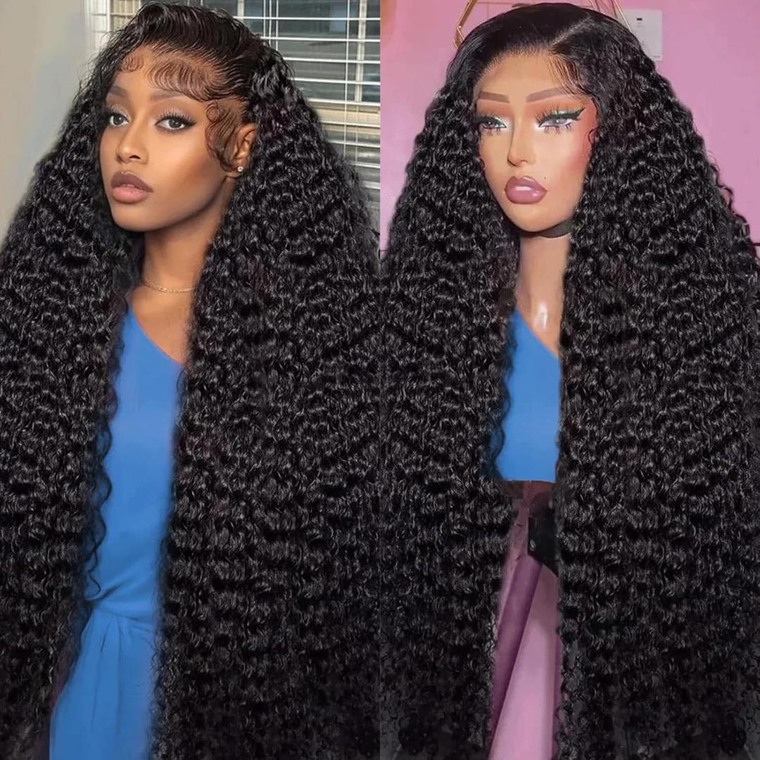 13x6 Deep Wave Lace Front Wigs Human Hair 32 Inch 200% Density Deep Curly Human Hair Wig For Black Women With Baby Hair Natural Color