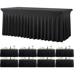 8 Pack Spandex Black Tablecloths for 6 Foot Rectangle Tables, Stretch Table Cloth 6ft Fitted Tablecover Desk Skirt for Parties Weddings Birthday Banquet Baby Shower