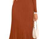 ZESICA Women's Long Sleeve Sweater Dress Fall 2026 Crewneck Ribbed Knit Pleated A-Line Maxi Wedding Guest Dresses (Medium)