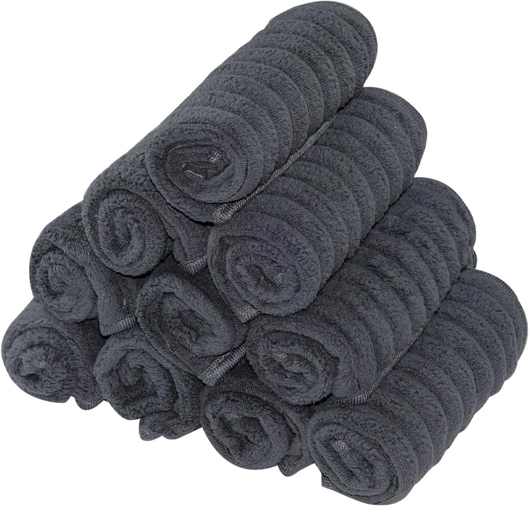 Featuman Microfiber Cleaning Rags Bulk, 10 Pcs Cleaning Towels Reusable and Washable, Dark Gray Microfiber Towel for Kitchen, Housekeeping, Bathroom