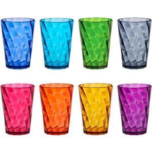 US Acrylic Optix Mini Plastic Reusable Drinking Glasses (Set of 8) 8oz Juice Cups in Jewel Tone Colors | BPA-Free Tumblers, Made in USA | Top-Rack Dishwasher Safe