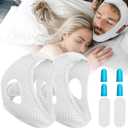 Chin Strap for Sleeping User, Anti Snore Chin Strap to Keep Mouth Closed, Airflow Jaw Strap for Sleep Anti Snoring Chin Straps for Men Women Stop Snoring Strap with Earplugs (2pack) (White)