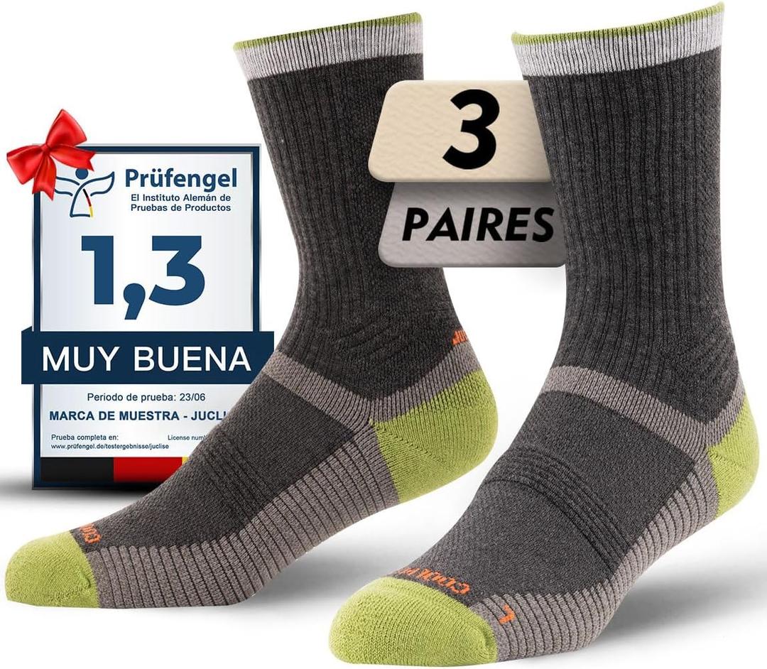 Juclise Lightweight Merino Wool Hiking Mirco Crew Socks Compression Moisture Wicking Anti-Blister Cushioned Breathable