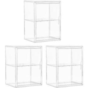 Acrylic Display Case for Collectibles, Clear Storage Bin with 3 Adjustable Layers and1 Removable Divider, Stackable Clear Storage Box With Magnetic Door for Figures, Home or Office,Large,3 Pack