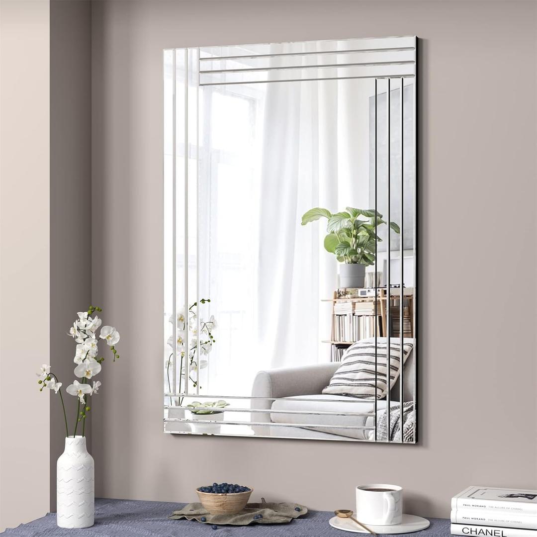 Decorative Wall Mirror 36"x24" Rectangle Silver Modern Mirror Frameless Vanity Mirror for Bathroom Bedroom Living Room Dining Room