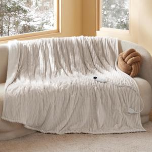 Bedsure Electric Blanket Full Size - Soft Ribbed Flannel Heated Blanket with 6 Heat Settings, Heating with 10 Time Settings, 8 hrs Timer Auto Shut Off, Warm Gift for Grandma (72x84 inches, Cream)