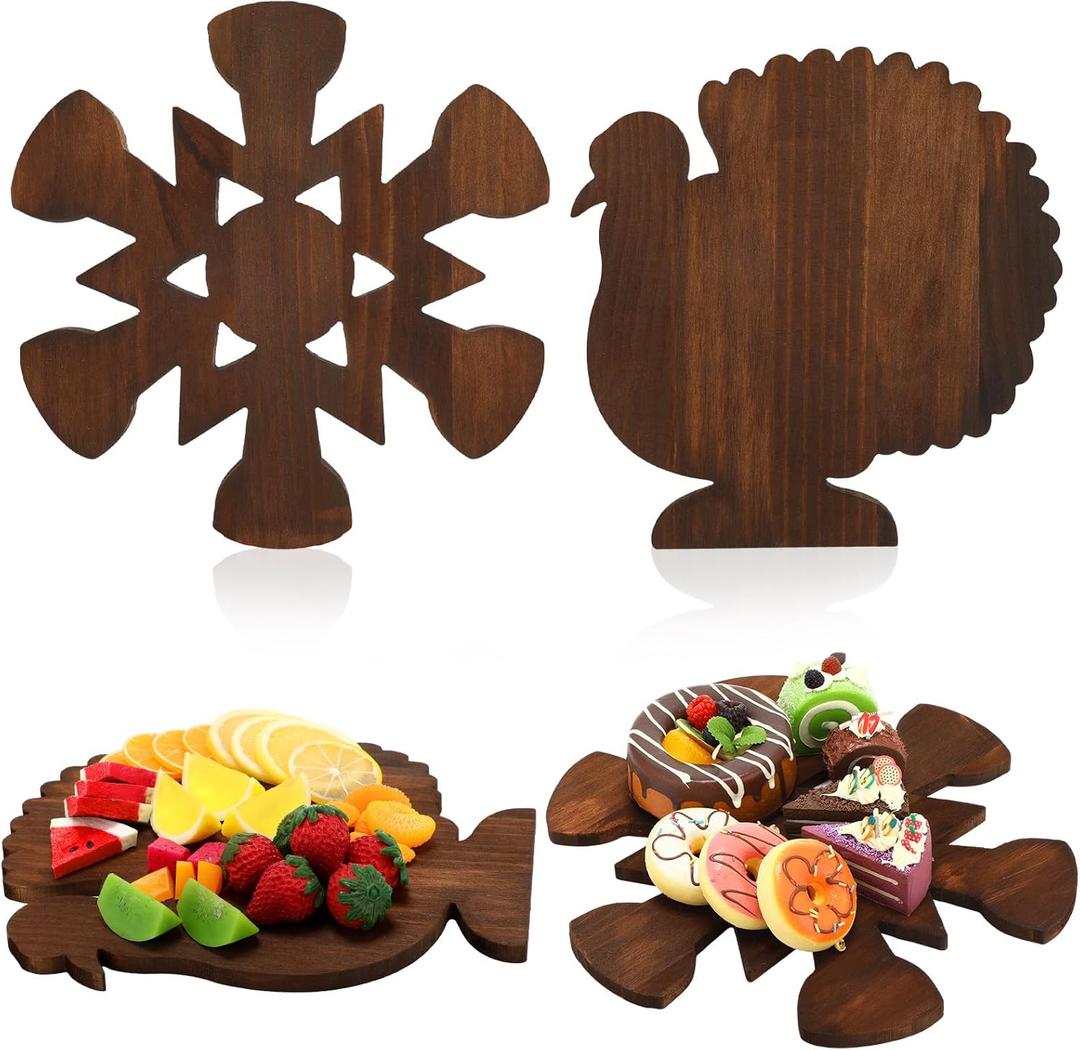 2 Pcs Christmas Snowflake Shaped Cutting Board Christmas Wood Snowflakes Charcuterie Boards Wooden Xmas Serving Tray Fruit Appetizer Platter Veggie Trays for Kitchen