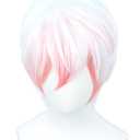 Linfairy Short Straight Pink White Cosplay Wig Halloween Costume Full Wig for Men