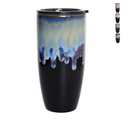 Bosmarlin Ceramic Travel Coffee Cup with Lid, 21 oz, Portable Coffee Mug for Car Cup Holder, Microwave Safe, Reactive Glaze (Blue)