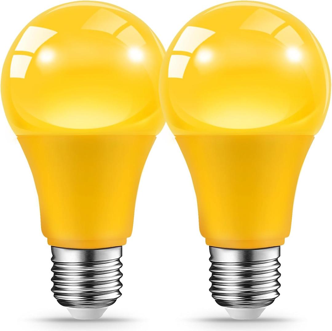 JAHEKS LED Yellow Bug Light Bulbs for Outdoor Indoor Porch, 9W LED Color Bulb for Outside, 60W Equivalent, 2000K Amber Light Bulb, Ideal for Bedroom, Patio, Deck, Backyard, Hallway, 2-Pack