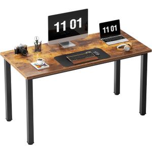 Need Computer Desk, 47 inch Home Office Desk, Modern Simple Style Home Office Gaming Desk, Basic Writing Table for Study Student, Black Metal Frame, Rustic Brown