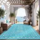 Garvee Reversible Outdoor Rug 9x12 for Patio, Waterproof Outdoor Area Rug, Modern Medallion Indoor Outdoor Rugs, Plastic Straw Rug for RV, Camping, Deck, Vintage Blue