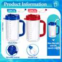 32 oz Hospital Water Cup with Straw and Lid Insulated Double Walled Water Cup with Handle and Straw Elderly Bottle Plastic Drinking Hospital Carafe Insulated Mug(Red and Blue, 4)