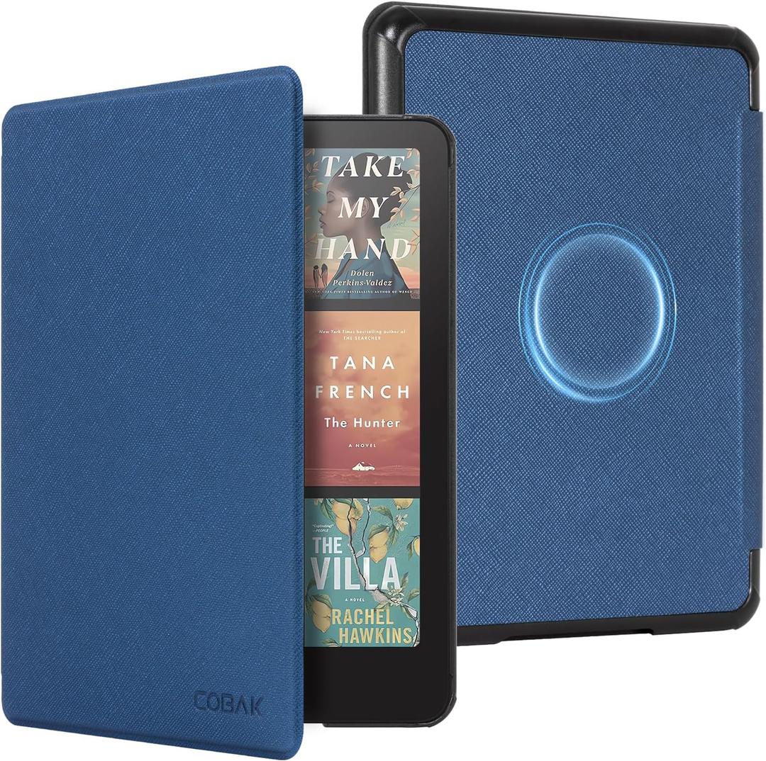 CoBak Magnetic Case for 7" Kindle Paperwhite 12th Gen 2024 and Kindle Colorsoft - Compatible with iPhone MagSafe, for Samsung/Belkin/Anker Wireless Charging Pads, Lightweight, Auto Sleep Wake (Mag Ring Dark Blue)