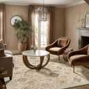 Machine Washable Rug for Living Room: 5x7 Area Rugs Boho Vintage Rug Stain Resistant Non Slip Low Pile Soft Lightweight Carpets for Bedroom Kitchen Dining Room Nursery Kids Room Farmhouse (Beige and Cream)