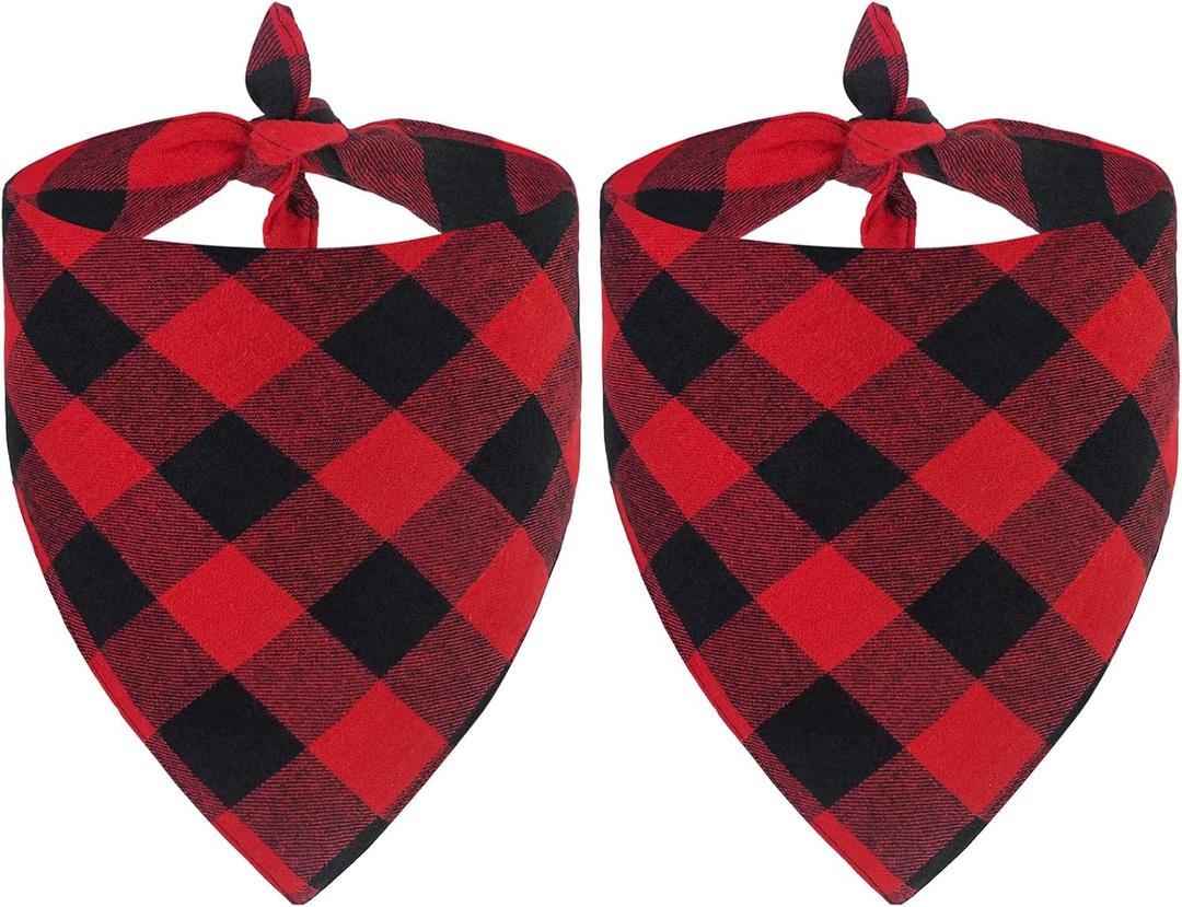 Malier 2 Pack Dog Bandana Christmas Classic Plaid Pet Bandana Scarf Triangle Bibs Kerchief Set Pet Costume Accessories Decoration for Small Medium Large Dogs Cats Pets