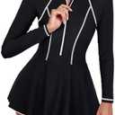 Century Star Long Sleeve Swimsuits Swim Dress Women Teen Girls Rash Guard Modest One Piece Swimwear with Skirt Bathing Suit, Small