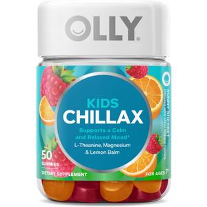 OLLY Kids Chillax Gummy, For a Calm and Relaxed Mood*, Magnesium, L-Theanine, Lemon Balm Extract, Chewable Supplement, Sherbet Flavored, 25 Day Supply - 50 Count (Packaging May Vary)