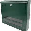 Weatherproof Lockable Wall-Mount Mailbox, 13" H x 15.7" L x 4" D, Green | Thick galvanized steel, Anti-theft key security，see-through window, indoor/outdoor use,versatile setup