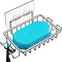 Nieifi Bar Soap Holder for Shower Wall with 4 Hooks, Stainless Steel Adhesive Soap Dish for Bathroom, Silver (1 Pack)