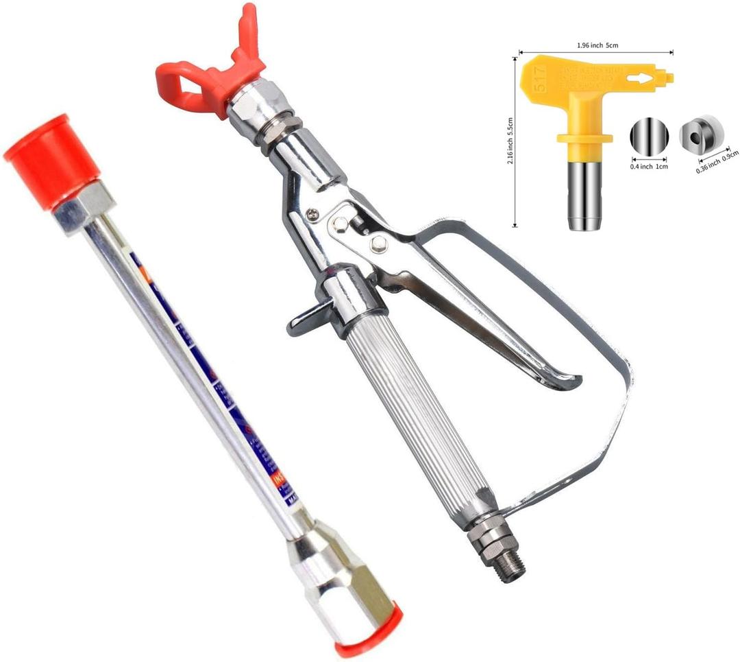 Airless Paint Spray Gun, Inline Celling Spray Gun 3600PSI with 517 Tip and 10 inch Extension Pole Silver
