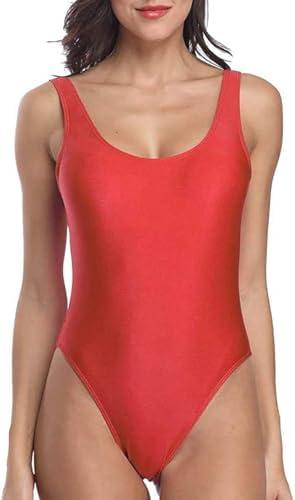 MIAIULIA Women's Retro 80s/90s Inspired High Cut Low Back Padding One Piece Swimwear Bathing Suits M