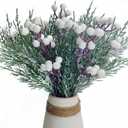 24 Pcs Artificial Snowy Pine Branches with Berry Stems,11.5" Faux Evergreen Pine Picks Fake Foliage Sprigs Greenery Stems for Christmas Wreath Making DIY Crafts Vase Filler Home Decor (24, White)