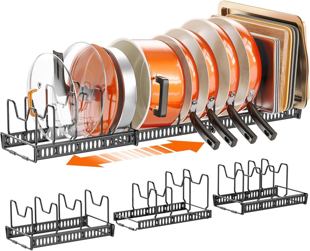 3-Pack Pots and Pans Organizer for Under Cabinet, 2Tier 12 Dividers 3 DIY Method Expandable Easy Install, Kitchen Pot Pan Lid Rack Storage Holder Organizers Inside Cabinet, Bright Black