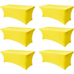 Fitted Stretch Table Cover for 6 Foot Rectangle Tables-6 Pack Yellow Spandex Tablecloth-Elastic Folding Tablecloths for Party, Vendor Booth Display, Banquet Buffet Event, Craft Trade Show