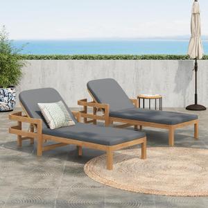 Christopher Knight Home Kayas Acacia Wood Chaise Lounge with Adjustable Backrest, 77.5" Outdoor Sun Lounger with Cushion, Patio Lounger Recliner Chair for Poolside Lawn, Light Teak+Gray, Set of 2 Christopher Knight Home Kayas Acacia Wood Chaise Lounge with Adjustable Backrest, 77.5" Outdoor Sun Lounger with Cushion, Patio Lounger Recliner Chair for Poolside Lawn, Light Teak+Gray, Set of 2