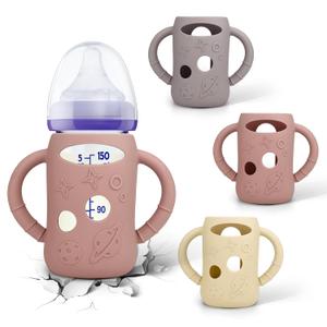 BUSOHA 3 Pack Silicone Sleeves for Lansinoh Glass Baby Bottles - Wide Neck Baby Bottles Sleeves for Lansinoh Bottles Baby Anti-Colic Bottles Holder with Handle Silicone Protector,5 oz