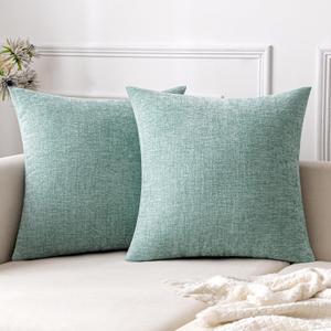 EMEMA Summer Throw Pillow Covers 18x18 Inch Pack of 2 Soft Chenille Decorative Square Couch Pillow Covers Solid Dyed Pillowcases for Sofa Bed Aqua Green(Only Covers)