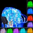 33FT Solar Rope Lights Outdoor - 100 LEDs 18 Color Changing LED Rope Lights Waterproof with Remote & Timer & 8 Lighting Modes, Outdoor Trampoline Lights for Xmas Garden Fence Tree Party