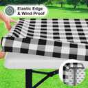 misaya Buffalo Rectangle Picnic Tablecloth, 8 Foot Elastic Fitted Vinyl Table Cloth with Flannel Backing, Waterproof Plaid Table Covers for Dining, Camping, Outdoor (Black and White, 30" x 96")