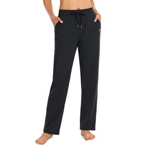 SANTINY Women's Cotton Sweatpants Yoga Lounge Casual Pants Open Bottom Sweat Pants for Women with Pockets (Black, XXXL) 