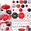 465 PCS Casino Theme Vase Filler Floating Centerpiece Decor with Dice, Poker Chips, Pearls, Mini Playing Cards & Chips  Red, Black & White Party Decorations for Casino Night, Wedding, Vegas Events