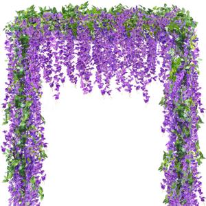 Sggvecsy 6Pcs Wisteria Garland Artificial Flowers Garland Fake Hanging Wisteria Vines Rattan Silk Hanging Flower Vines for Home Garden Outdoor Wedding Arch Party Ceremony Total 35.4Ft (Purple), 6.2FT