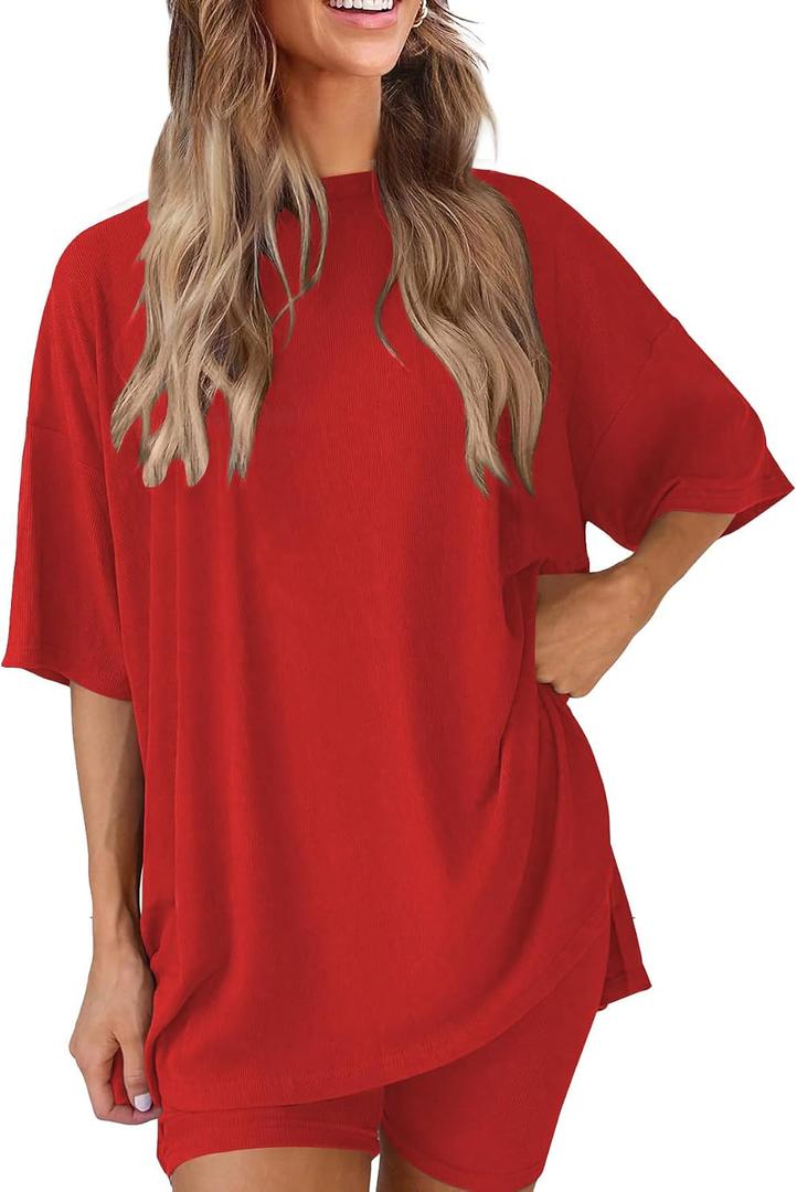 Mrskoala 2 Piece Sets for Women Outfits Casual Workout Set Summer Red, X-Large