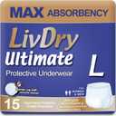 LivDry Large Ultimate Adult Incontinence Underwear, Max Absorbent Adult Diapers with Leak Protection, Size L, 15-Pack (Set of 4)