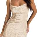 Womens Sequin Sexy Bodycon Dress Square Neck Flowy Glitter Sleeveless Homecoming Dresses Night Out Party Dress (Gold, S)