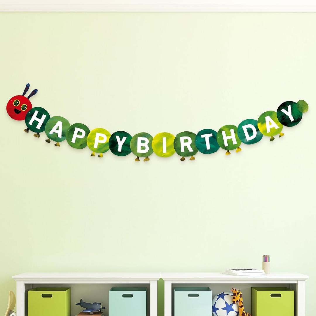 Cheerland Caterpillar Happy Birthday Banner Fruit Garland Bug Wall Decor for 1st Bday Kindergarten Classroom Nursery One Milestone Photo Background Hungry Theme Story Book Party Decoration Supplies