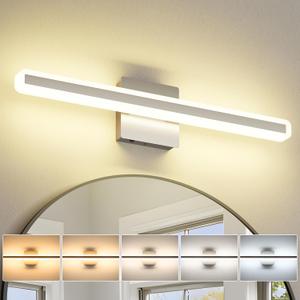 JUSHENG Brushed Nickel Vanity Lights for Bathroom, 5CCT Dimmable Vanity Light Bar, Modern LED Bathroom Lighting Fixtures Above Mirror 24'' Inch 20W