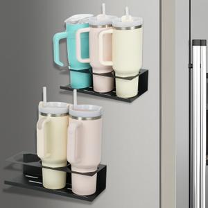 2 Pack Magnetic Stanley Cup Holder for Refrigerator,Water Bottle Organizer for Stanley 30&40 oz Tumbler Organizer Metal Stanley Cup Accessories for Home Kitchen Garage RV (Black)