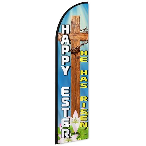 Easter He is Risen Feather Flag 11.5 FT Advertising Sign for Business Storefronts Retailers Shops Food Trucks Events and Fairs (Flagpole Not Included)